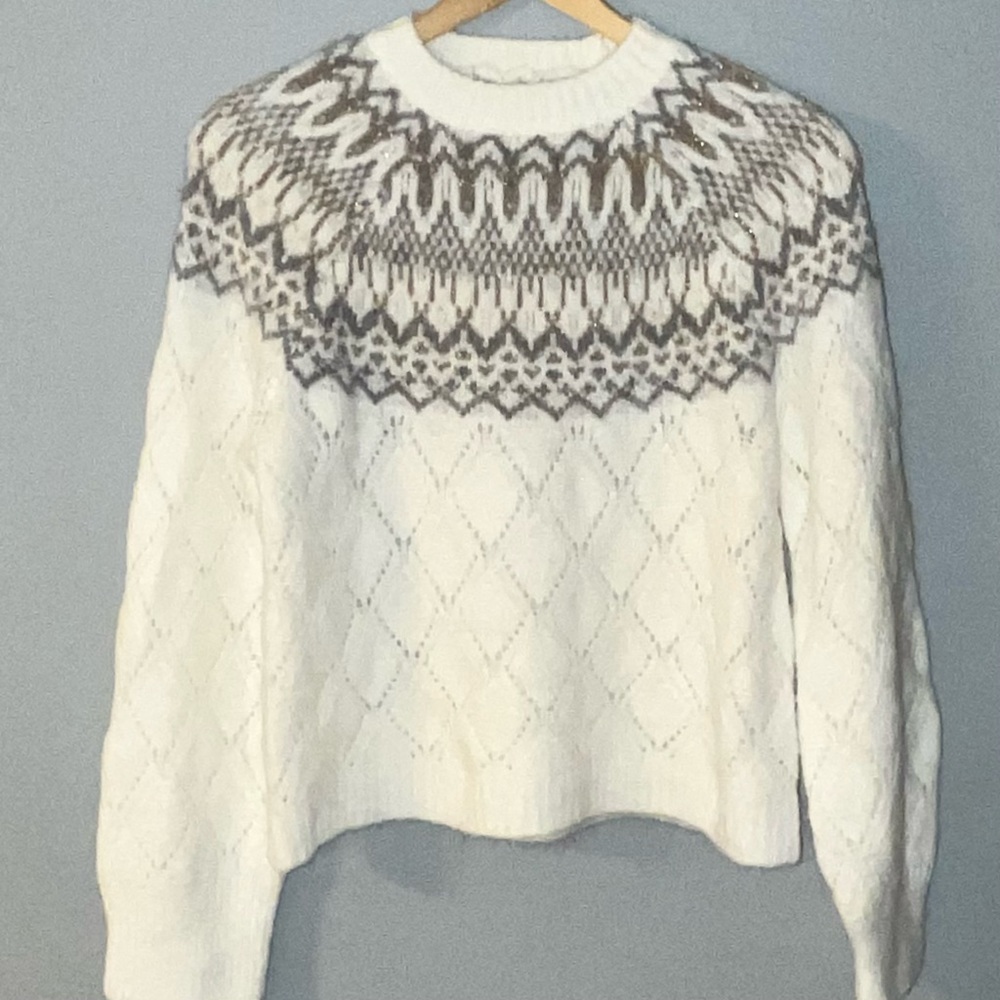 Democracy Women's
Fair Isle Beaded Yoke
Crewneck Sweater Size PL